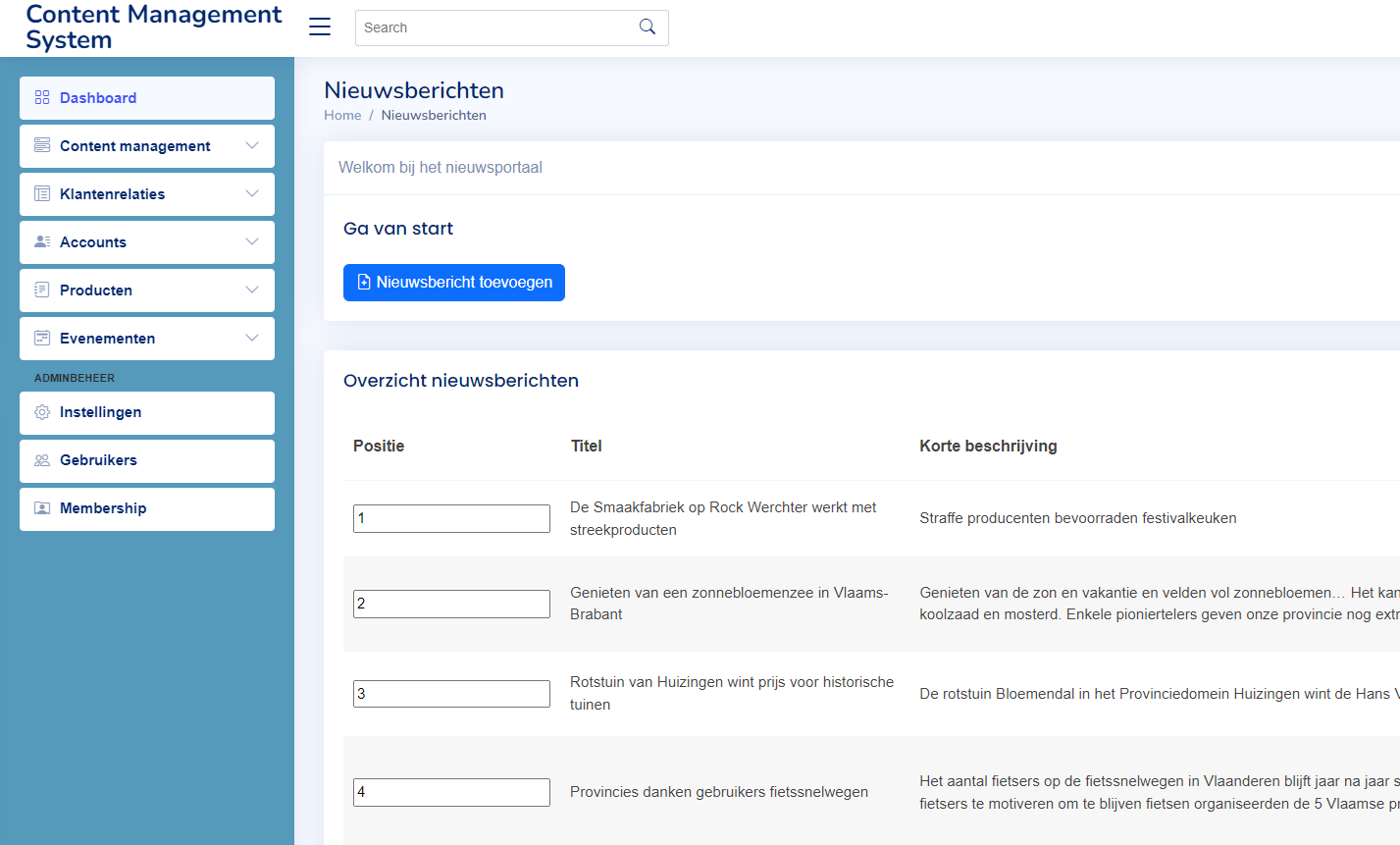 Voorbeeld webshop beheer in CMS